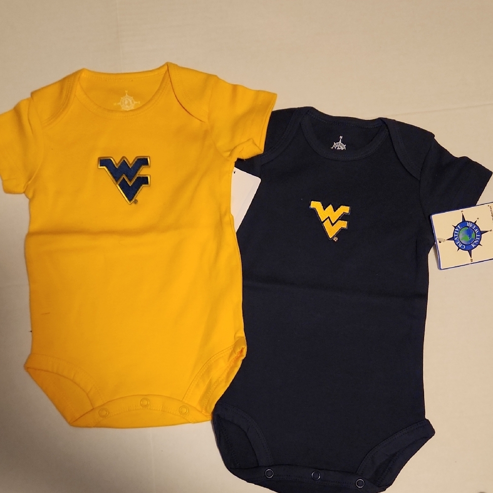 Infants 2-Pack WVU Logo Bodysuits in Gold and Navy
